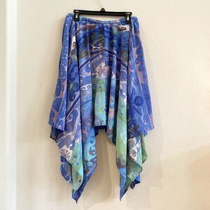 Lucky & Coco Skirt L Asymmetrical Blue Watercolor ‎ Lightweight Skirt Polyester